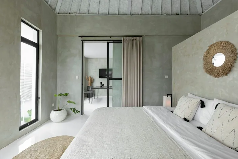 Bright bedroom with sliding glass doors